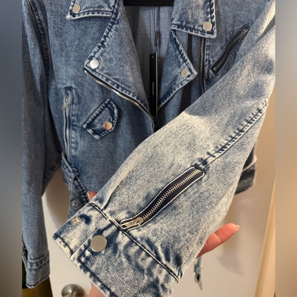 Women’s Denim Jean Moto Biker Jacket With Silver Hardware Details | NWT - Picture 9 of 13